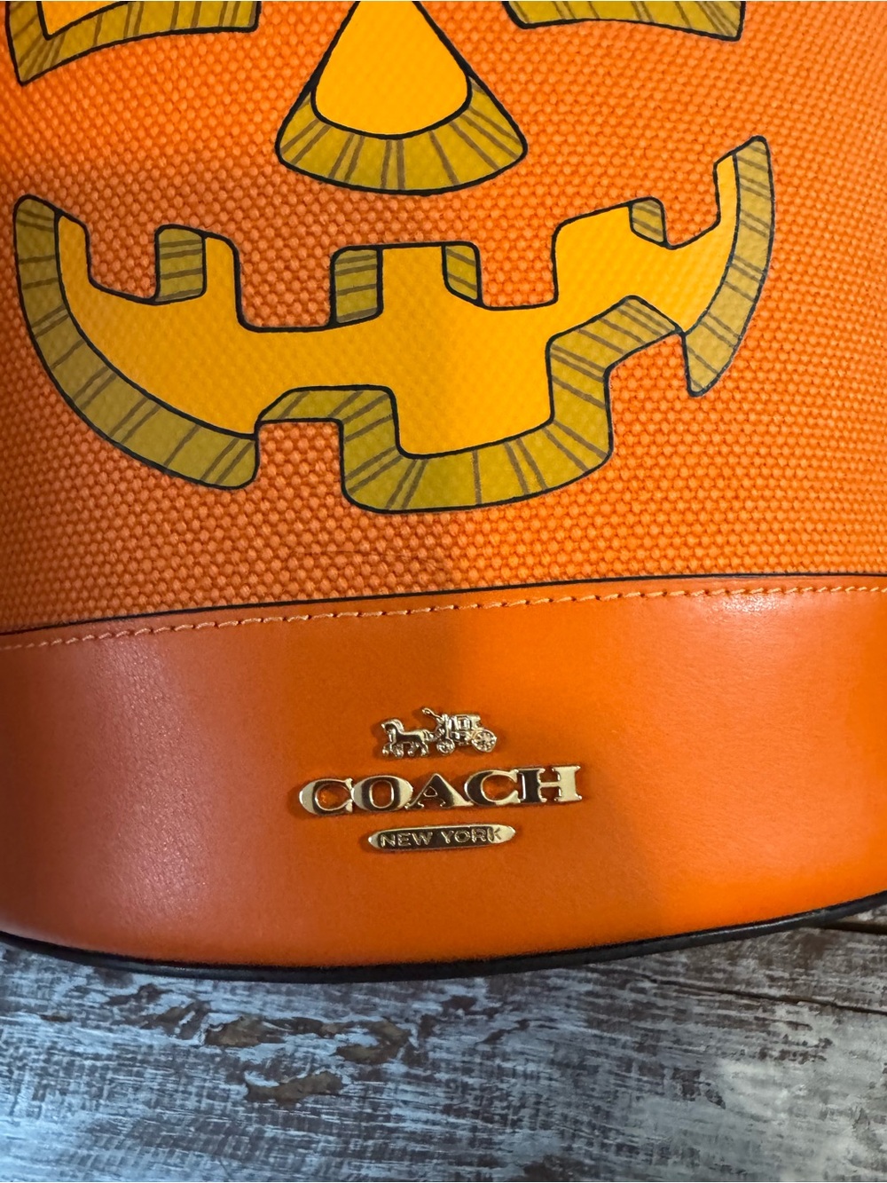 Coach Orange Halloween Jack-O'-Lantern Bucket Bag with Pumpkin Coin Pouch - Picture 10 of 16